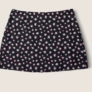 NWT PINK Victoria's Secret Black Mini Skirt with Pink Rose Print